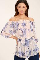 Lulus Sunny Honey Light Pink Floral Print Off-the-shoulder Top
