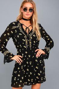 Lulus Freshly Picked Black Floral Print Long Sleeve Dress