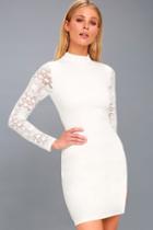 Lace Up Your Sleeve White Lace Long Sleeve Bodycon Dress | Lulus