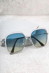 Lulus Clementine Silver And Blue Sunglasses
