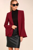 Lulus | Night Visions Burgundy Cropped Blazer | Size Large | Red