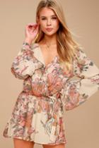 Ppla Carmen Cream Floral Print Bell Sleeve Romper | Lulus