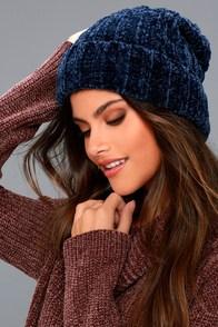 Free People Huggy Bear Navy Blue Chenille Beanie