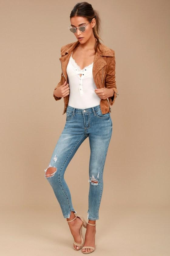 Hella Hectic | Trend Savvy Medium Wash Distressed Skinny Jeans | Size 24 | Blue | Lulus