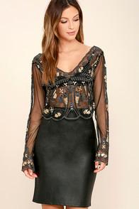 Verty Best For Last Sheer Black Beaded Crop Top