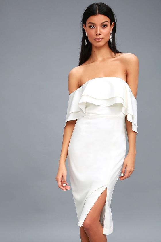 Bardot Band White Off-the-shoulder Midi Dress | Lulus