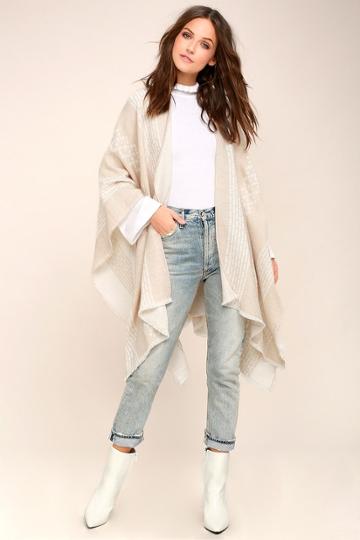 Gentle Fawn | Kirin White And Beige Print Poncho | Lulus