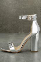Jacobies Emalia Silver Patent Ankle Strap Heels