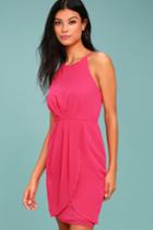 Lulus | Best Wishes Fuchsia Dress | Size Large | Pink | 100% Polyester