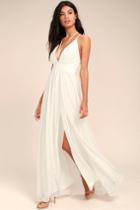 Lulus | Brilliant Beauty White Maxi Dress | Size Small | 100% Polyester