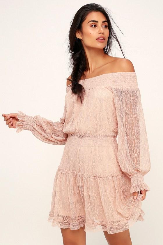 Dreams Of Romance Blush Pink Lace Off-the-shoulder Dress | Lulus