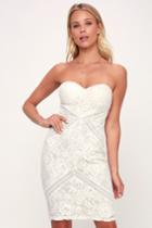 Love Like This White And Nude Strapless Lace Bodycon Dress | Lulus