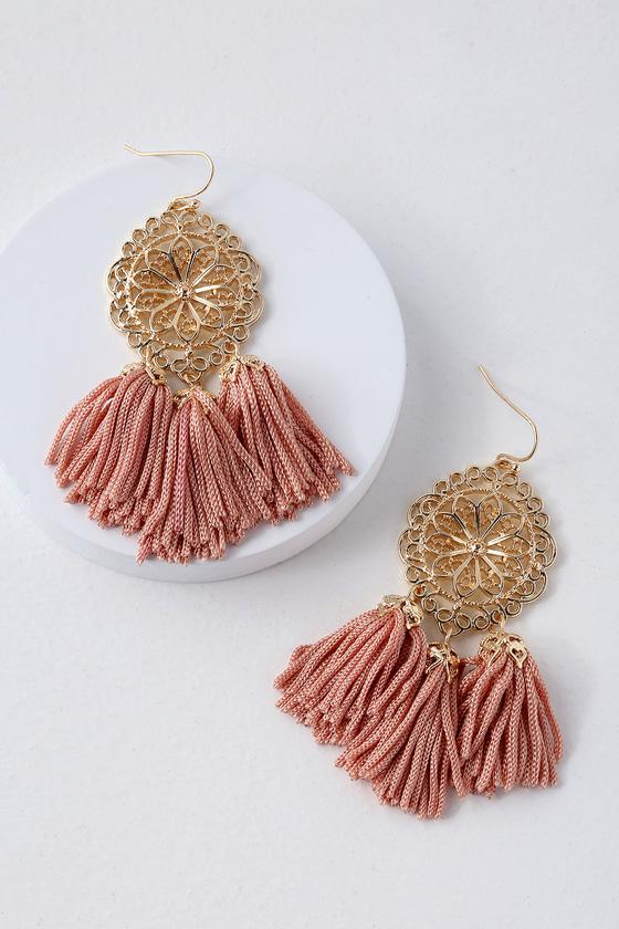 Kaisha Gold And Pink Tassel Earrings | Lulus