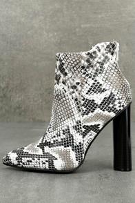 Qupid Scarlett Black And White Snake Print High Heel Ankle Booties