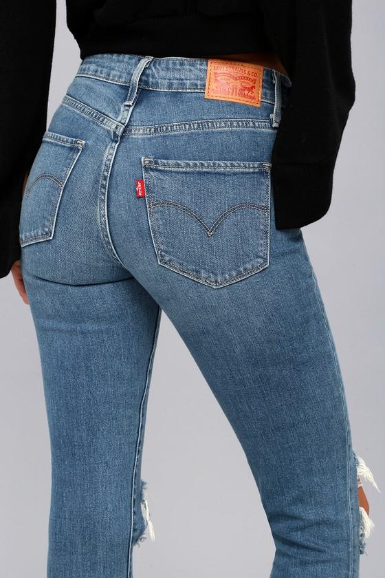 Levi's 721 High Rise Skinny Medium Wash Distressed Jeans | Lulus