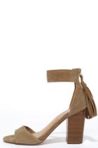 Breckelle's Fringe Finder Beige Suede Fringe Heels