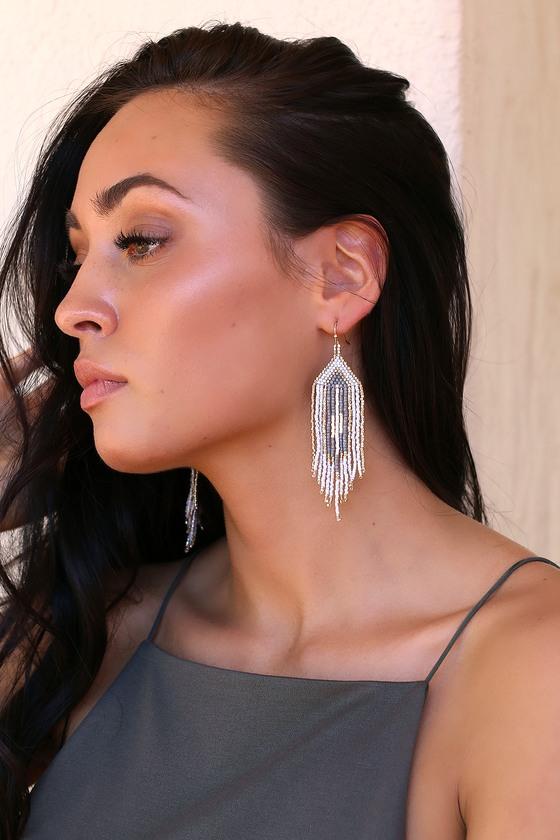 Rhythm And Bead Grey And Gold Beaded Earrings | Lulus