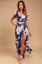 Azalea Regalia Navy Blue Floral Print Wrap Maxi Dress | Lulus