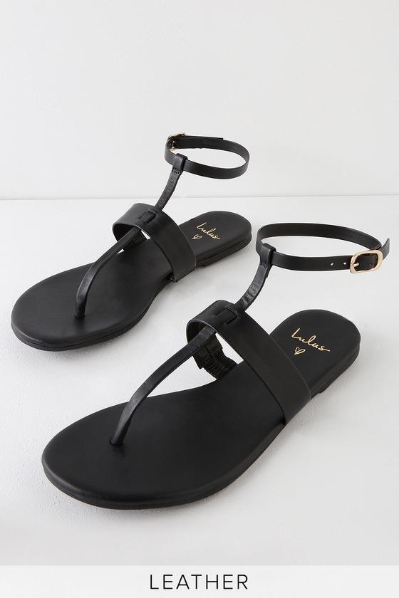 Colleen Black Leather Flat Sandal | Lulus