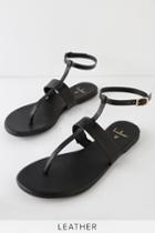 Colleen Black Leather Flat Sandal | Lulus