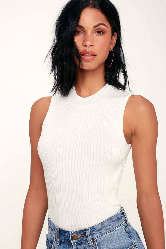 Confidante White Sleeveless Mock Neck Crop Top | Lulus