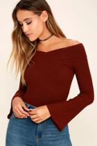 Lulus Lucky Star Burgundy Off-the-shoulder Top