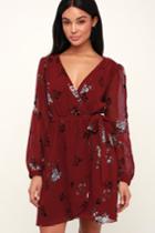 Caralena Burgundy Floral Print Long Sleeve Dress | Lulus
