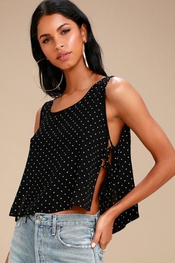 I Believe Black Polka Dot Tying Crop Top | Lulus