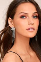 Lulus Stunning Starlet Silver Rhinestone Earrings