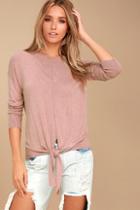 Olive & Oak Elora Mauve Pink Knotted Sweater Top