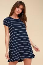 Z Supply Pencil Navy Blue And White Striped Shirt Dress | Lulus