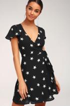 Star Struck Love Black Star Print Wrap Dress | Lulus