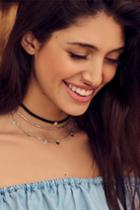 Lulus | Made Of Stars Black And Silver Layered Choker Necklace | Vegan Friendly