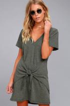 Lulus Live In Love Grey Knotted Shirt Dress