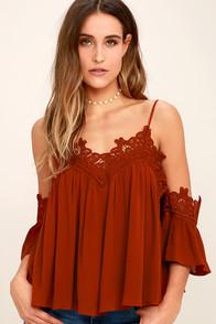 Lulus Daily Devotion Rust Red Lace Off-the-shoulder Top