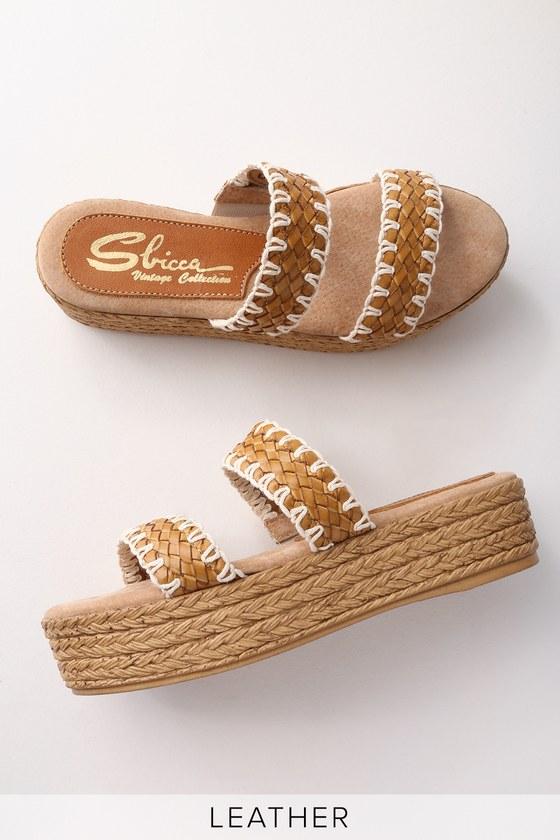 Sbicca Wiston Tan Woven Leather Flatform Slide Sandals | Lulus