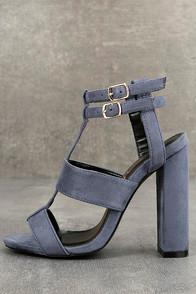 Machi Idalia Blue Suede Strappy Peep Toe Heels