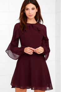 Lulus Quiet Grace Burgundy Long Sleeve Dress