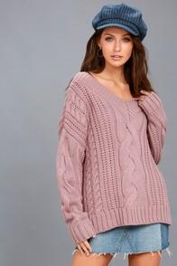 Moon River Camp Cozy Mauve Pink Cable Knit Sweater