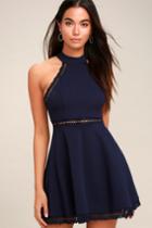 Reach Out My Hand Navy Blue Lace Skater Dress | Lulus