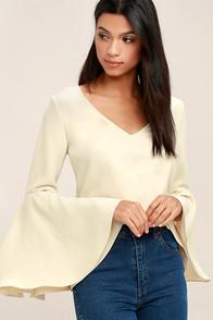 Lulus Ring The Bell Cream Long Sleeve Crop Top