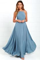 Lulus | Mythical Kind Of Love Slate Blue Maxi Dress | Size Small | 100% Polyester