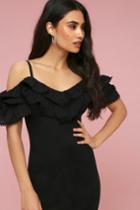 Lost Ink Langston Black Ruffle Off-the-shoulder Bodycon Dress | Lulus