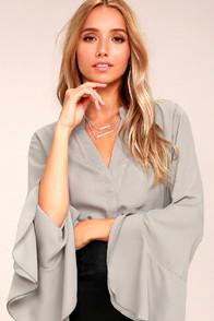 Lulus Chic Charm Light Grey Long Sleeve Top