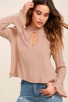 Re:named Dreamy Darling Taupe Long Sleeve Top