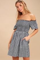 Happy And Plaid Black And White Gingham Off-the-shoulder Dress | Lulus