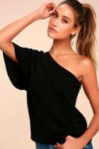 Lulus | Onto Something Black One-shoulder Top | Size Large | 100% Polyester