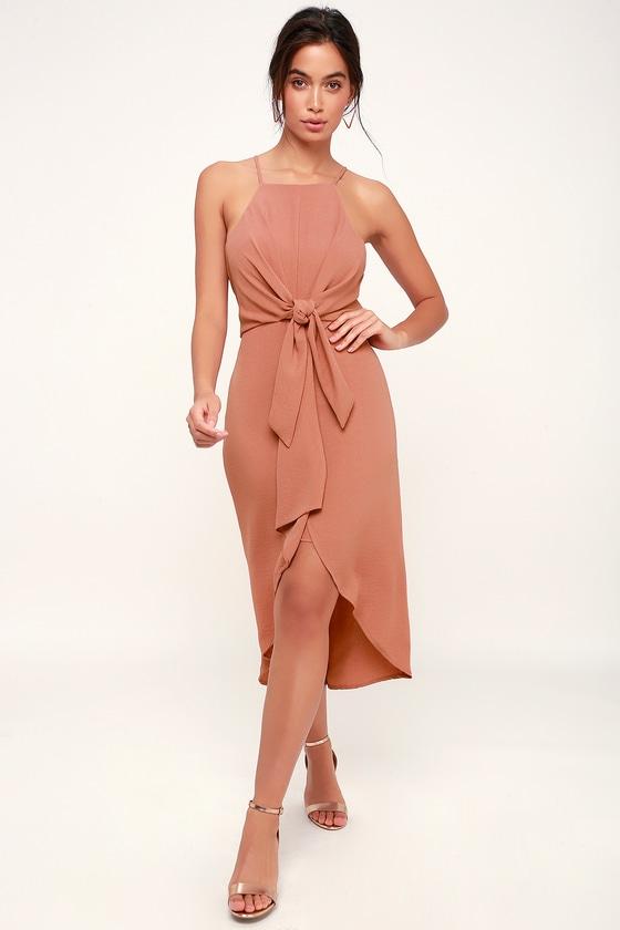 Kiernan Rusty Rose Tie-front High-low Midi Dress | Lulus