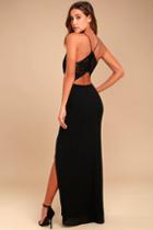 Lulus | Story Of A Starry Night Black Backless Lace Maxi Dress | Size Large | 100% Polyester
