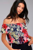 Lulus Tiki For Two Red Print Off-the-shoulder Top